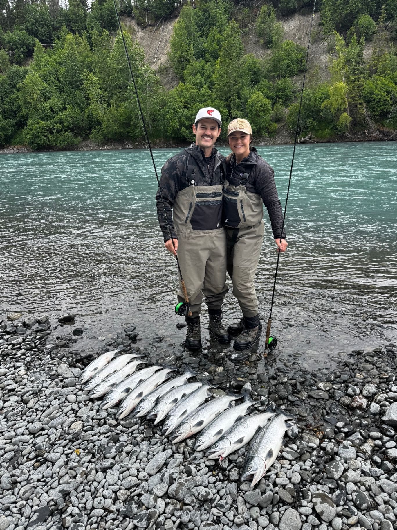 Anglers with a fresh king salmon