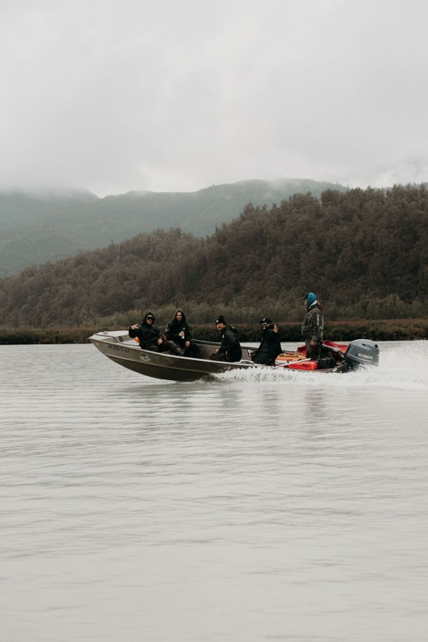 A guide boat running the Kenai River